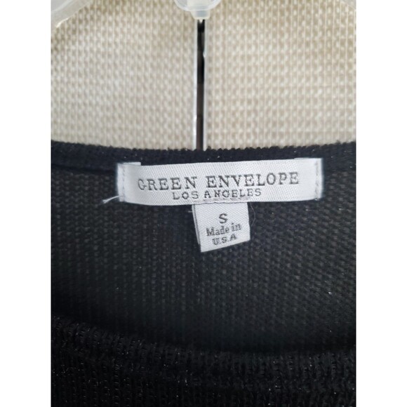 Green Envelope Loose Knit Metallic Thread Bell Sleeve Pullover Sweater Sz Small - Picture 2 of 6